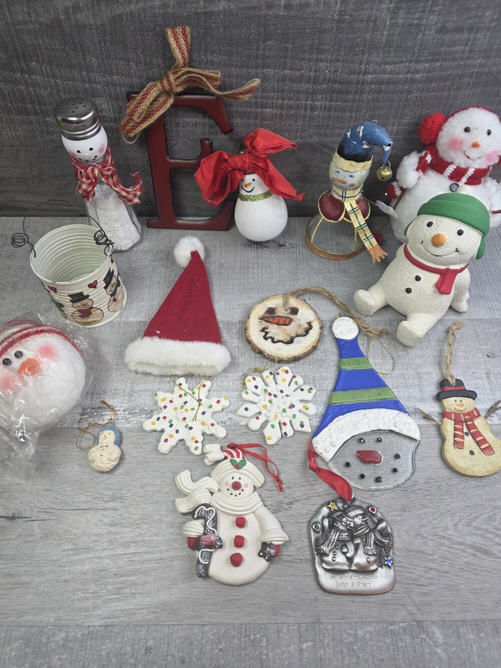 Snowman Christmas Ornaments & Decor Set of 17 Mixed Lot Whimsical g19